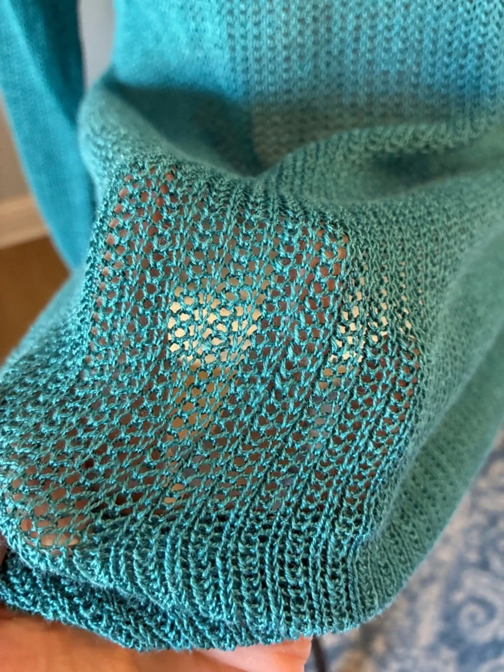 J. Jill Linen Blend Tunic Sweater Aqua Blue Open Knit Beachy Artsy M